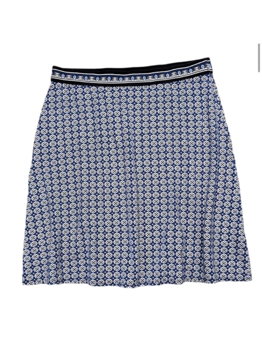 Max Studio Retro Euro A-Line Skirt Blue Black White Geometric Pattern Small